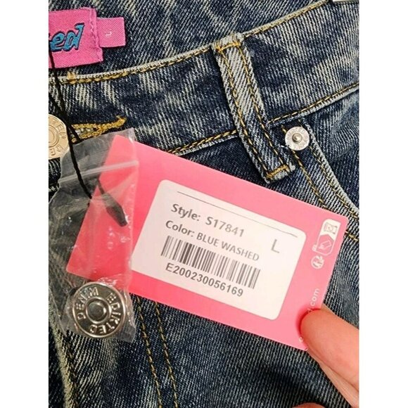 Size Large NWT Edikted Leopard Heart Pockets Wide Leg Jeans Blue Washed - Picture 5 of 6